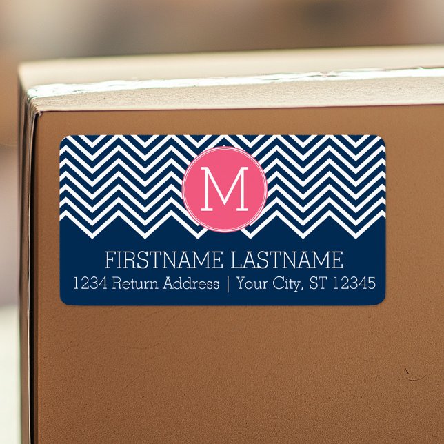 Anpassningsbarna Monogram för marin blå och Magent Adressetikett (Custom Shipping Label with Return Address)