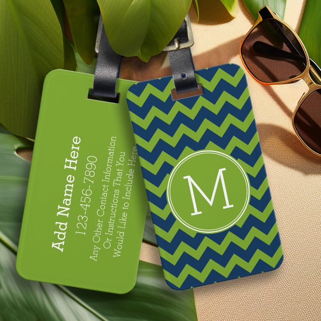 Anpassningsbarna Monogram för marinblå och limmarg Bagagebricka (Custom Monogram Luggage Tag)