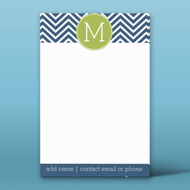 Anpassningsbarna Monogram för marinblå och limmarg Post-it Block (Custom Post-it Notepad)