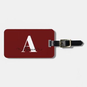Anpassningsbarna Monogram Namn Burgundy Red Gift F Bagagebricka