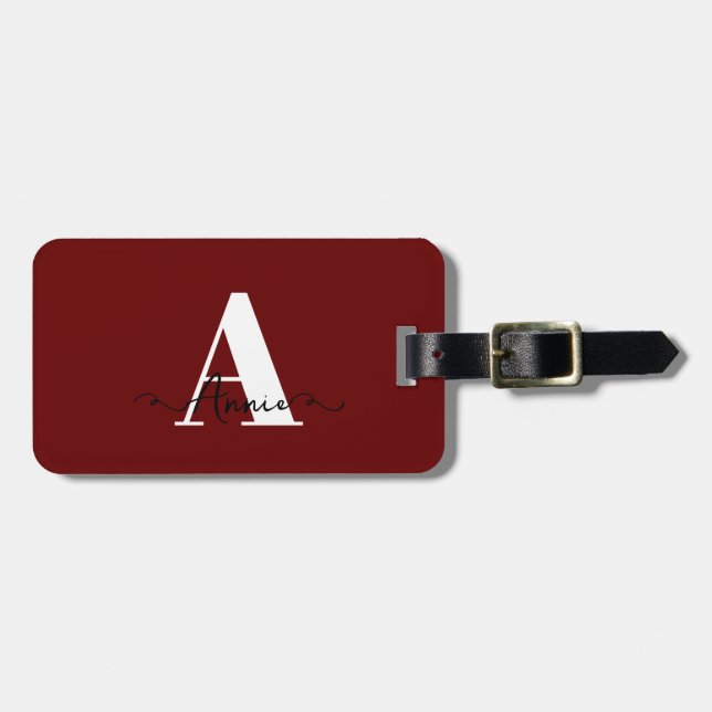 Anpassningsbarna Monogram Namn Burgundy Red Gift F Bagagebricka (Horisontell Framsida)