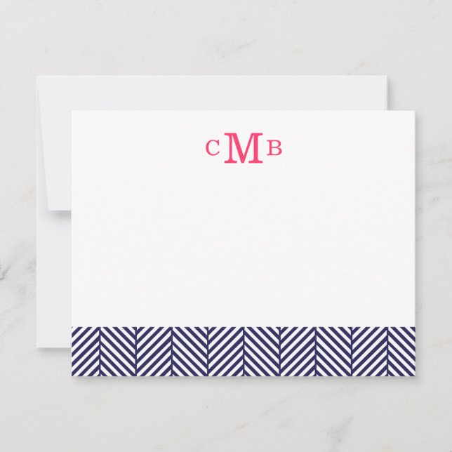 Anpassningsbarna Monogram Stationery Navy Blue Her Anteckningskort (Framsida)