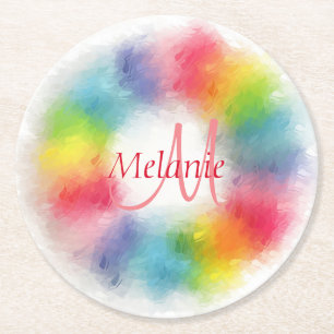 Anpassningsbarna Monogrammad Template Modern Rainb Underlägg Papper Rund