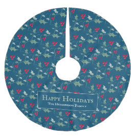 Anpassningsbarna mönster av groddar och röda bär julgransmatta borstad polyester