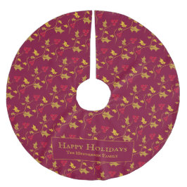 Anpassningsbarna mönster av groddar och röda bär julgransmatta borstad polyester