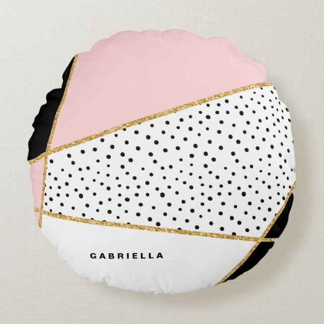 ANPASSNINGSBARNA MÖNSTER i ABSTRAKTEN ROSA OCH SVA Rund Kudde (Framsidan)
