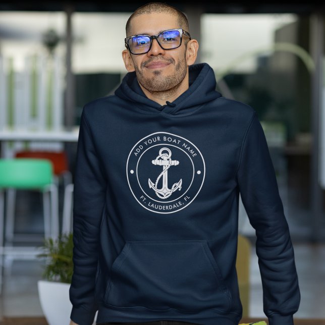 Anpassningsbarna Nautical Anchor Boat Namn Hoodie (Nautical Anchor Boat Name Navy Blue Mens Hoodie)