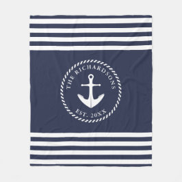 Anpassningsbarna Nautical Anchor Navy Blue and Whi Fleecefilt
