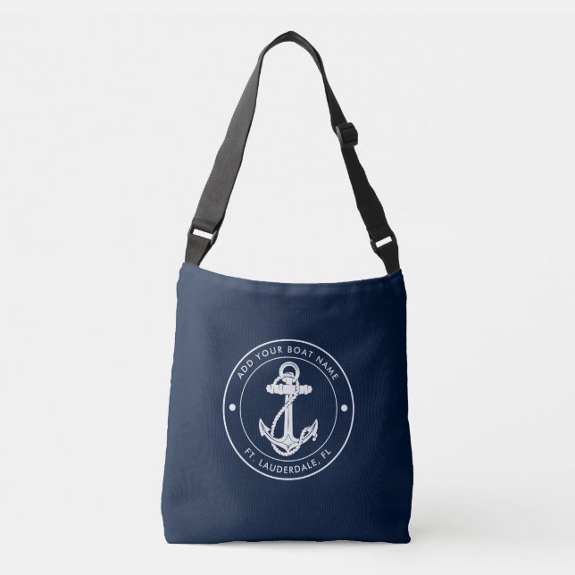 Anpassningsbarna Nautical Anchor Navy Blue Boat Na Axelväska (Framsida)