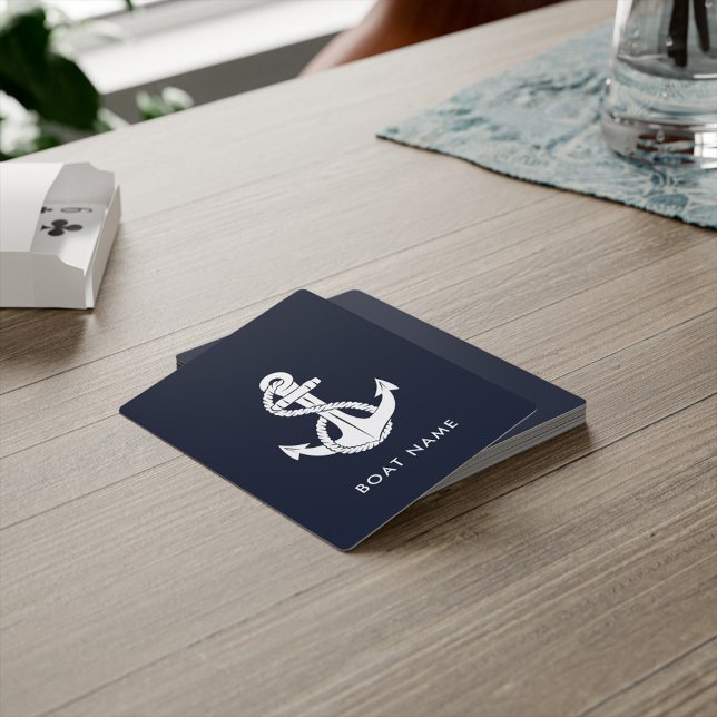 Anpassningsbarna Nautical Anchor Navy Blue Boat Na Casinokort (Nautical Anchor Boat Name Custom Navy Blue Playing Cards)