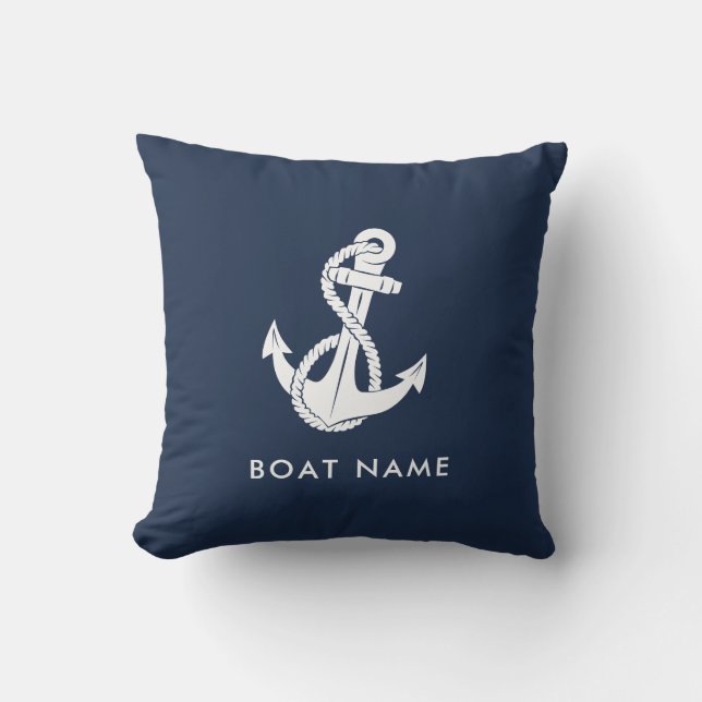 Anpassningsbarna Nautical Anchor Navy Blue Boat Na Kudde (Framsida)