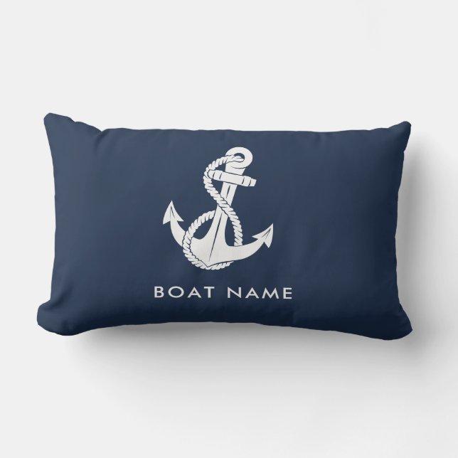 Anpassningsbarna Nautical Anchor Navy Blue Boat Na Lumbarkudde (Framsida)