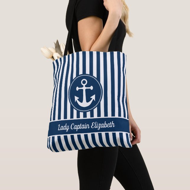Anpassningsbarna Nautical Anchor Rope Navy Blue Ra Tygkasse (Närbild)