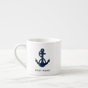 Anpassningsbarna Nautical Boat Namn Navy Blue Anch Espressomugg