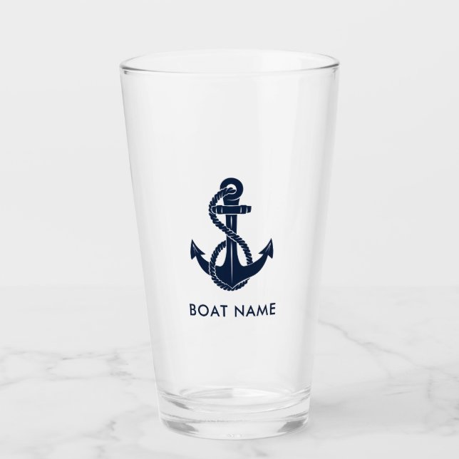 Anpassningsbarna Nautical Boat Namn Navy Blue Anch Glaskopp (Framsida)