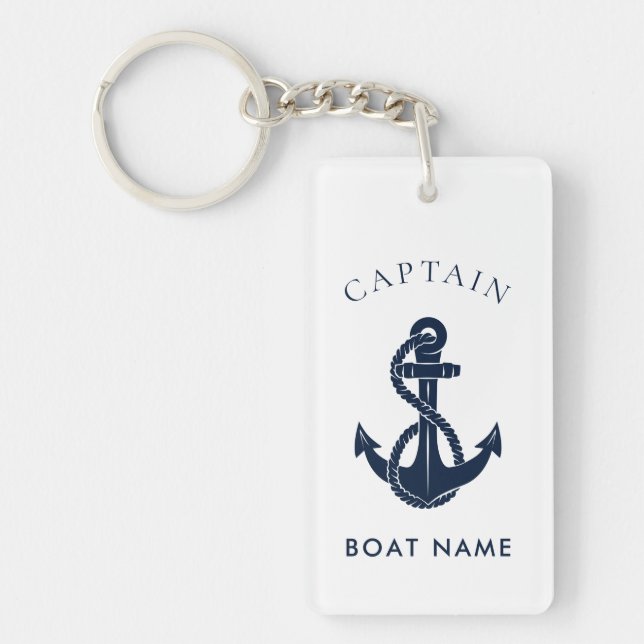 Anpassningsbarna Nautical Boat Namn Navy Blue Anch Nyckelring (Framsidan)