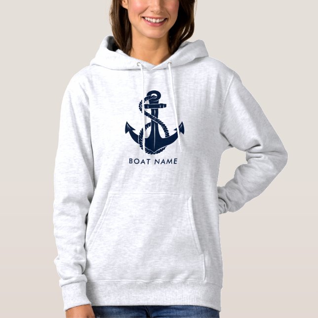 Anpassningsbarna Nautical Boat Namn Navy Blue Anch T Shirt (Framsida)
