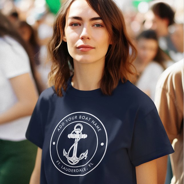 Anpassningsbarna Nautical Navy Blue Anchor Boat Na T Shirt (Nautical Anchor Navy Blue Boat Name Womens T-Shirt)