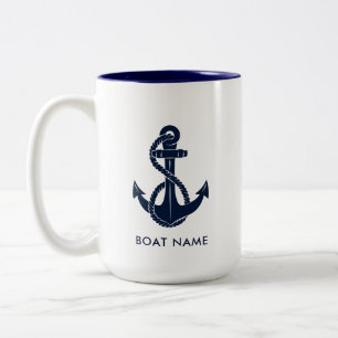 Anpassningsbarna Nautical Navy Blue Anchor Boat Na Två-Tonad Mugg