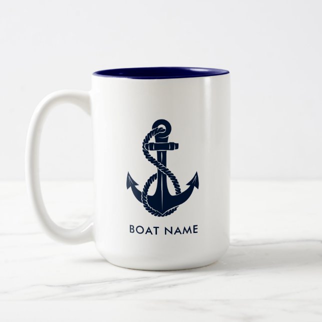 Anpassningsbarna Nautical Navy Blue Anchor Boat Na Två-Tonad Mugg (Vänster)