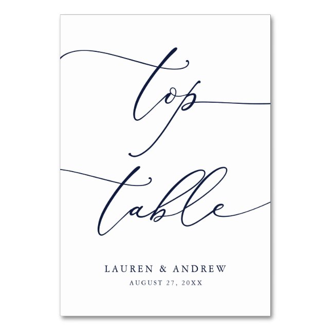 Anpassningsbarna Navy Blue Minimalist Bröllop Top  Bordsnummer (Framsidan)