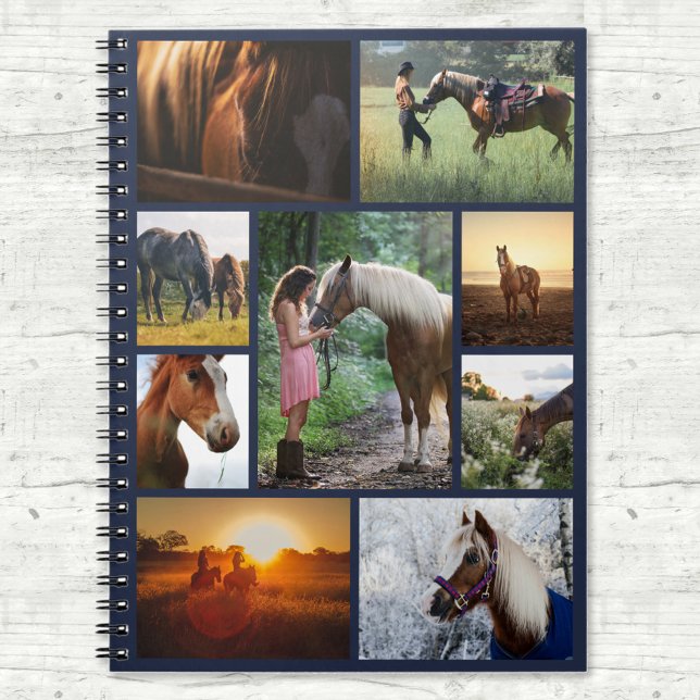 Anpassningsbarna Navy Blue Photo Collage Horse Anteckningsbok (Skapare uppladdad)