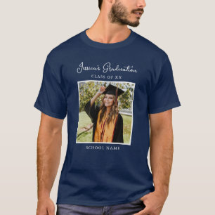 Anpassningsbarna Navy Blue Student Foto Modern Par T Shirt