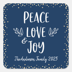 Anpassningsbarna Navy Peace Kärlek Joy Modern Typo Fyrkantigt Klistermärke