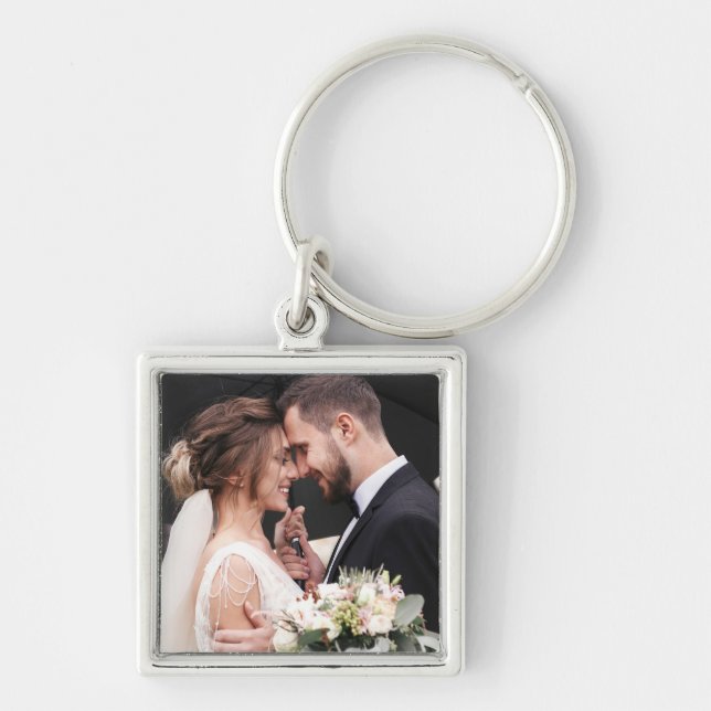 Anpassningsbarna Newlyweds Foto Fyrkantig Silverfärgad Nyckelring (Framsidan)