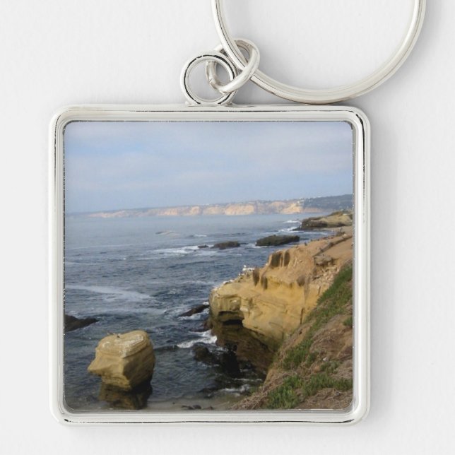 Anpassningsbarna "Nyckelkedja" i La Jolla Cove Bea Fyrkantig Silverfärgad Nyckelring (Framsidan)