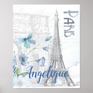 Anpassningsbarna Paris Scene och Blåa blommor Poster