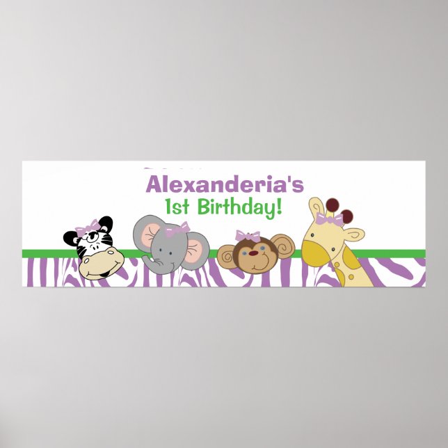 Anpassningsbarna party Animals  Födelsedag Banner  Poster (Framsidan)