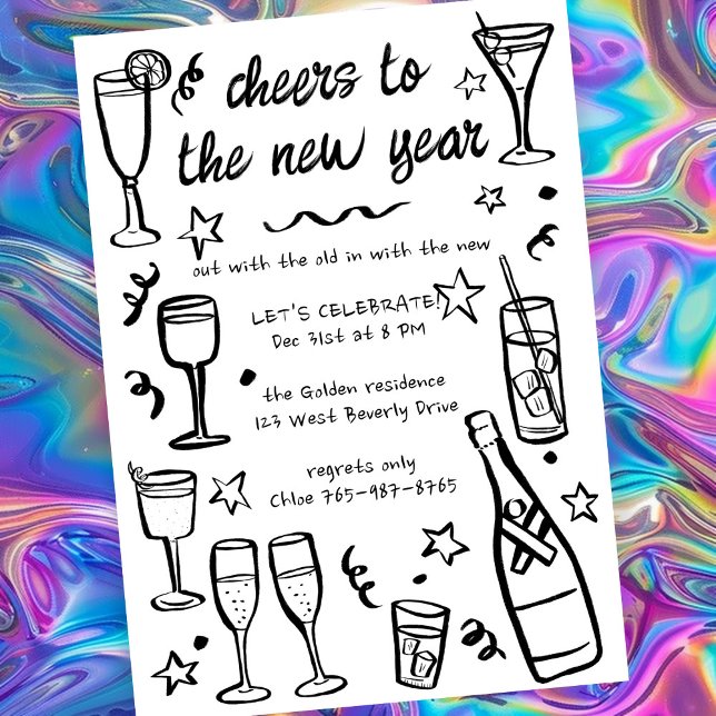 Anpassningsbarna Party Cocktail Drinks  (NYA ÅRET) Inbjudningar (Whimsical NEW YEAR Party Cocktail Drinks Custom Invitation
)
