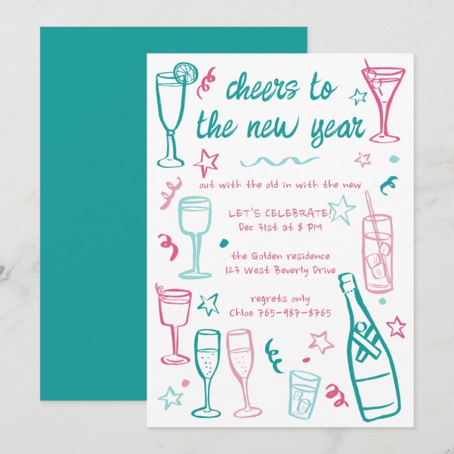 Anpassningsbarna Party Cocktail Drinks  (NYA ÅRET) Inbjudningar (Fram/baksida)
