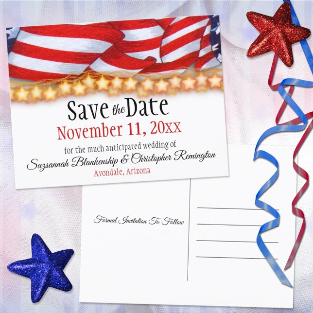 Anpassningsbarna Patriotic Bunting and Stars Spara Meddelande Vykort (Skapare uppladdad)