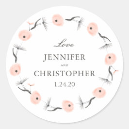 Anpassningsbarna Peach Watercolor Dandelion Bröllo Runt Klistermärke
