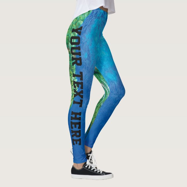 Anpassningsbarna Peacock Blue Grönt Feather Art lä Leggings (Höger)