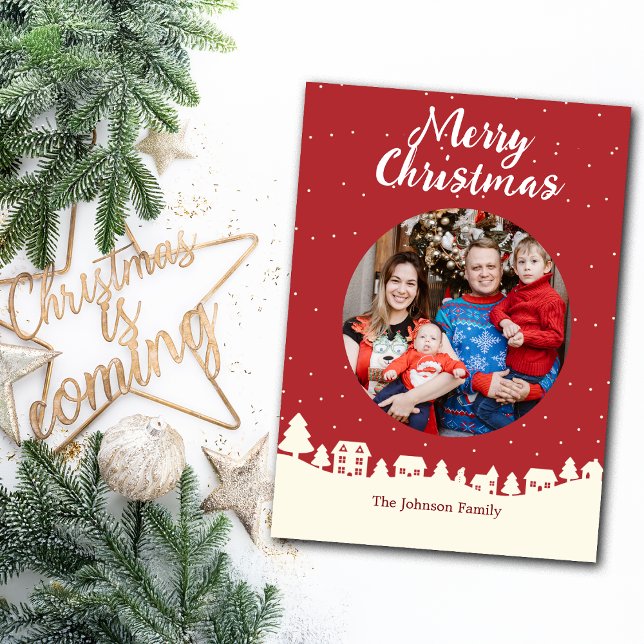 Anpassningsbarna Photo  i julbyn Snö Julkort (Skapare uppladdad)