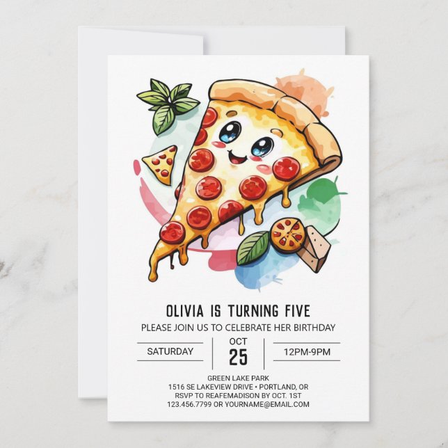 Anpassningsbarna Pizza Birthday Inbjudningar (Framsida)