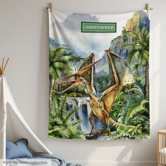 Anpassningsbarna Prehistorisk Dinosaur Boys Birthd Fleecefilt (Prehistoric Dinosaur Boys Birthday Blanket with Name)