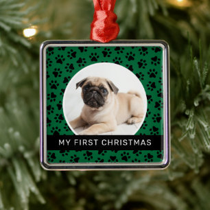 Anpassningsbarna Puppy Photo (Grönt för första jul Julgransprydnad Metall