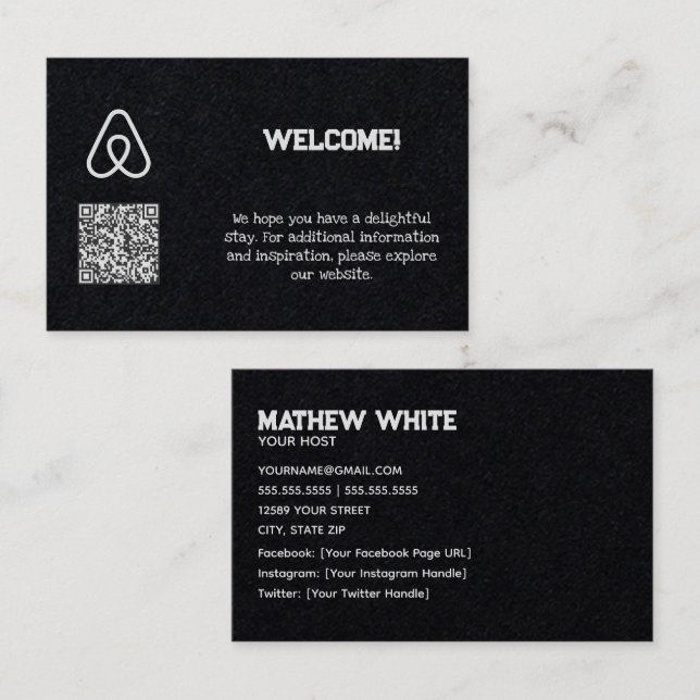 anpassningsbarna QR för 🏠 Airbnb Egendom Owner Visitkort (Fram/baksida)