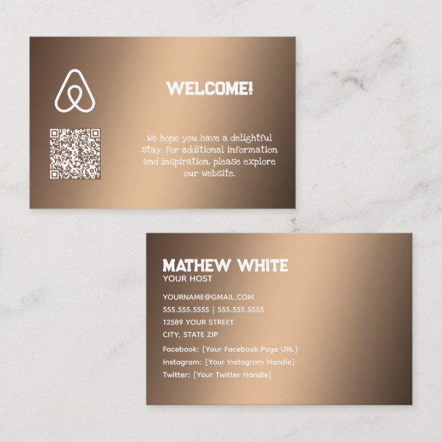 anpassningsbarna QR för 🏠 Airbnb Egendom Owner Visitkort (Fram/baksida)