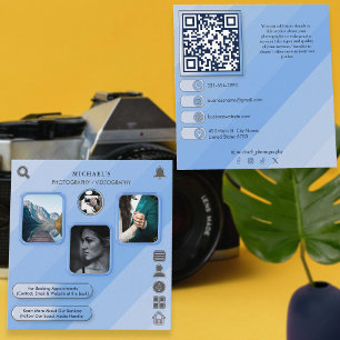 Anpassningsbarna QR för coola Blue Photography & V Fyrkantigt Visitkort