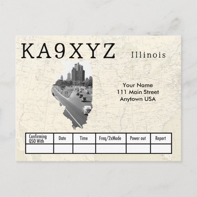 Anpassningsbarna QSL för din Photo Illinois Shaped Vykort (Framsida)