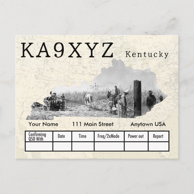 Anpassningsbarna QSL för din Photo Kentucky Shaped Vykort (Framsida)