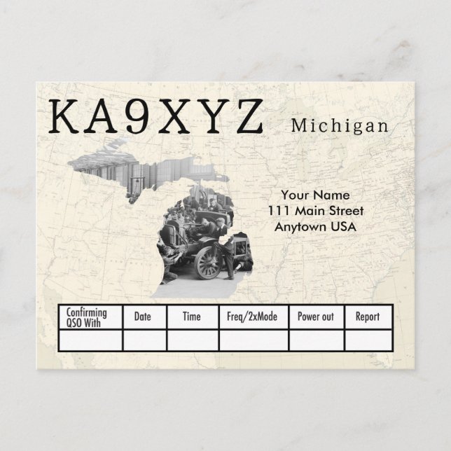 Anpassningsbarna QSL för din Photo Michigan Shaped Vykort (Framsida)