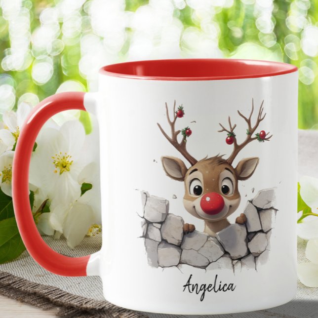 Anpassningsbarna Reindeer Red Nose, söt jul Mugg (Skapare uppladdad)