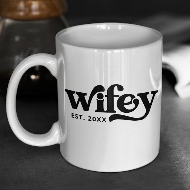 Anpassningsbarna Retro för Wifey Couple Bröllop-år Kaffemugg (Skapare uppladdad)