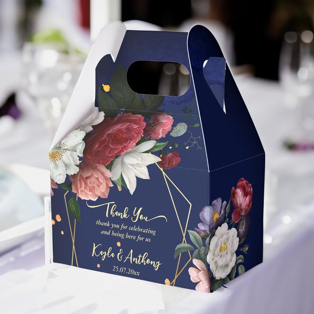 Anpassningsbarna ro bröllop i marinblå burgundi presentaskar (Navy blue burgundy roses wedding personalized  favor box wedding favors)